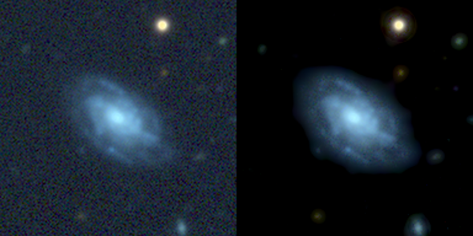 Observed and cleaned views of the resolved spiral candidate
